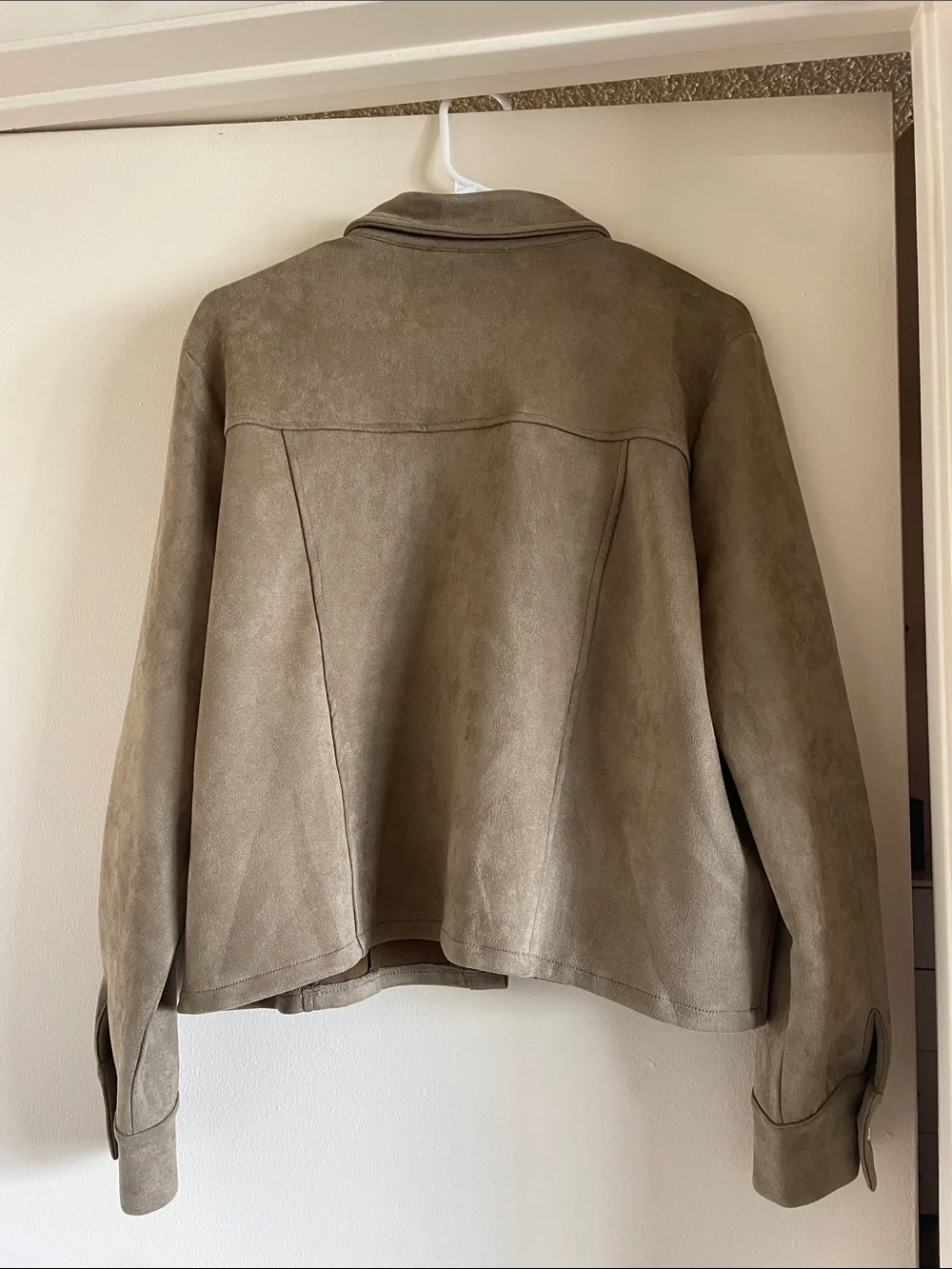 Olive-Taupe Faux Suede Button Jacket - Picture 4 of 7